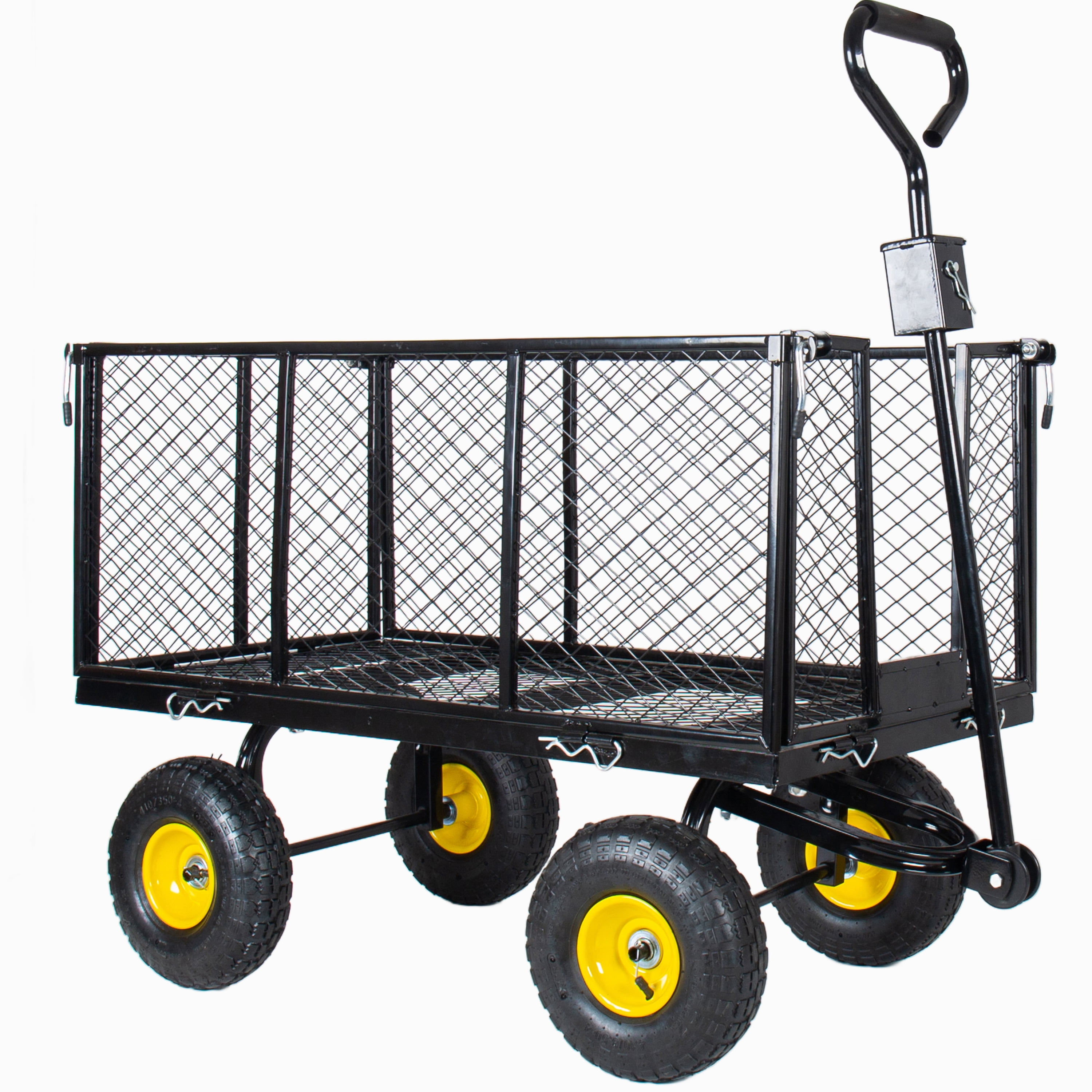 4-in-1 Oversized Steel Dump Garden Cart, 880lbs Mesh Metal Utility Cart, All-Terrain Pullable Wagon with Removable Liner, Side Panels & Mesh Tray for Lawn, Patio, Yard Landscaping