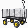 thumbnail image 6 of 4-in-1 Oversized Steel Dump Garden Cart , 880lbs Pullable Mesh Metal Garden Cart, Utility Cart with Removable Liner & Side Panels & Mesh Tray for Outdoor Lawn, Patio and Landscaping, Black, 6 of 10