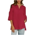 thumbnail image 3 of Womens Plus Size Tops Elbow-Length Dressy Blouses Crew Neck Side Slit Casual Loose Tunic Tops Summer Shirts S-2XL, 3 of 10