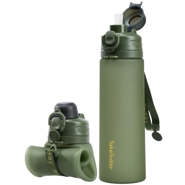Botella de agua TakeToday plegable de 600 ml con correa de pajita