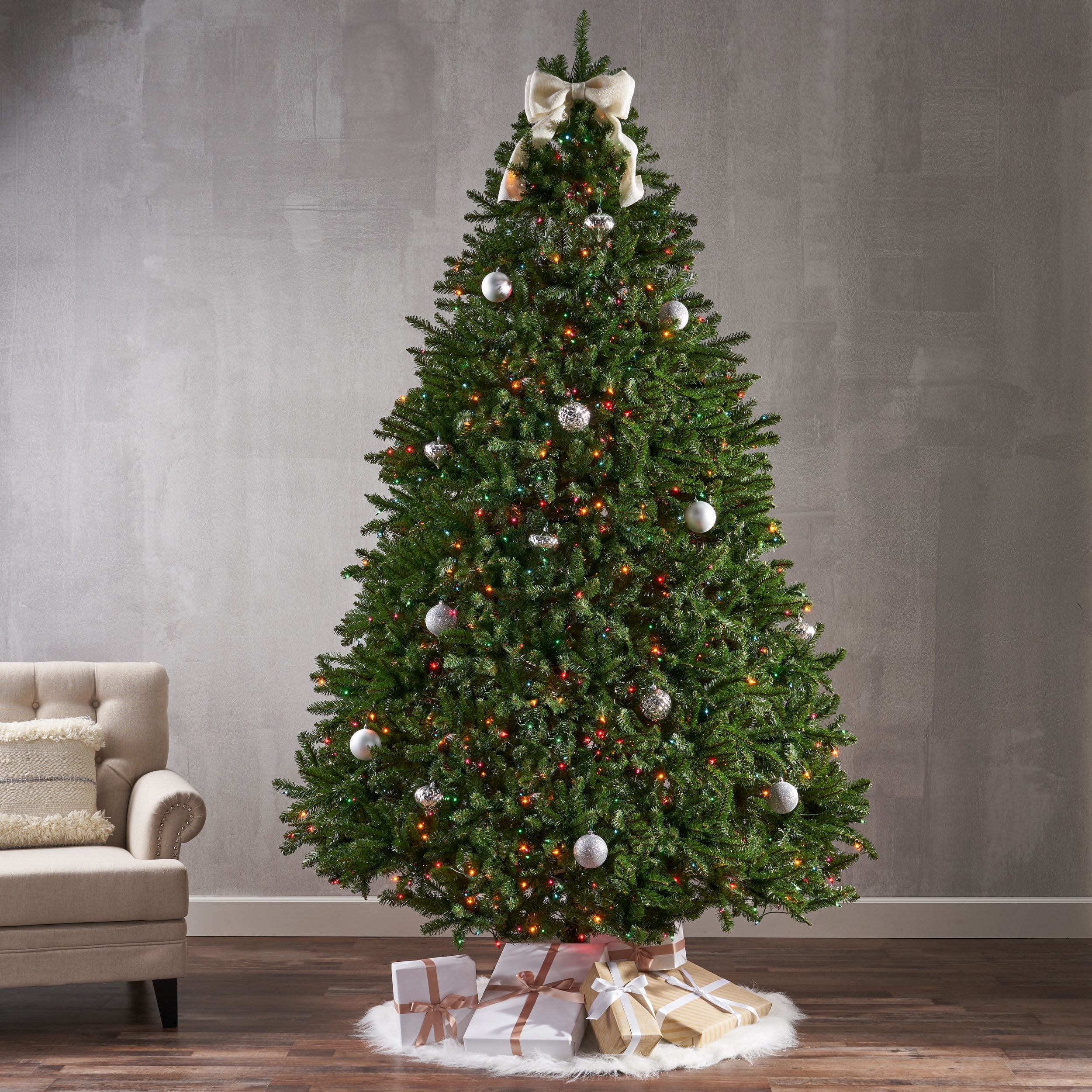 Noble House 9 Foot Artificial Norway Spruce Christmas Tree, Green/Multicolored Lights