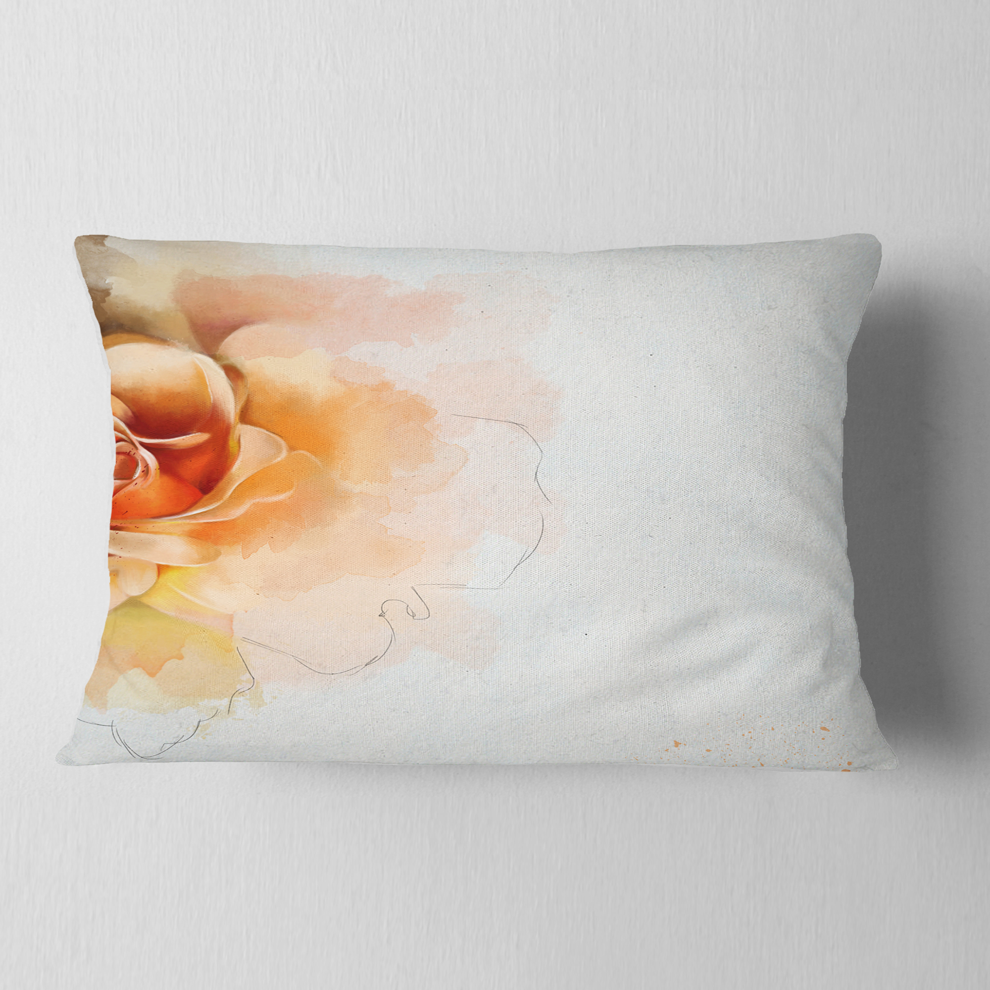 Designart Orange Rose Flower Watercolor - Flower Throw Pillow - 12x20