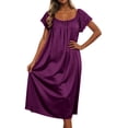 thumbnail image 2 of FASHOFT Long Silk Nightgown for Women Ruffle Sleeve Night Gown Victorian Full Length House Dress Satin Soft Solid Night Dress Ladies Sleepwear Dark Purple, 2 of 4