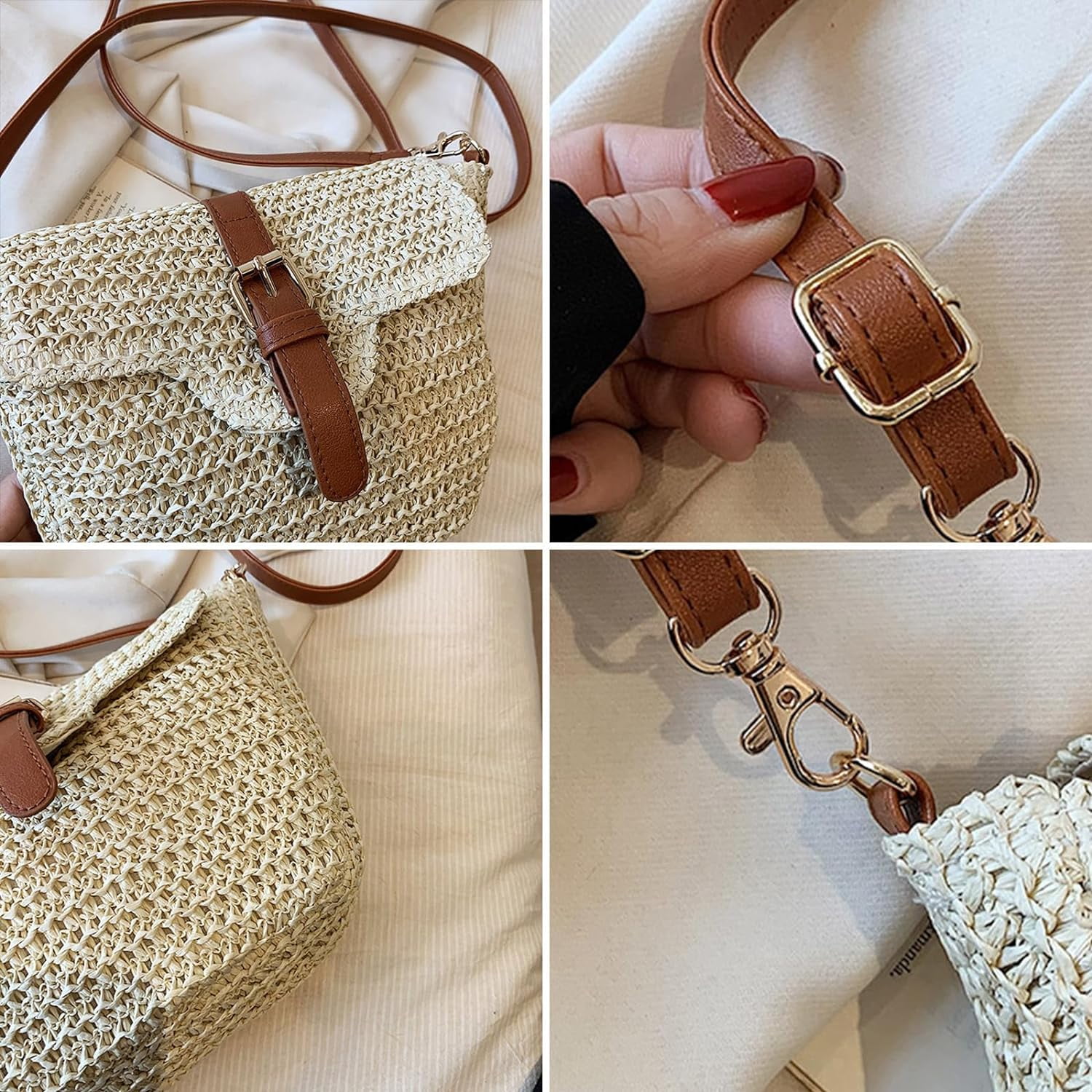 Straw Purses for Women, Summer Straw Crossbody Bag Purses Woven Straw Beach Bag for Vacation