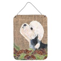 Dandie Dinmont Terrier on Faux Burlap with Pine Cones Wall or Door Hanging Prints