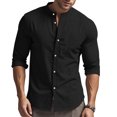 thumbnail image 5 of ZZwxWA Mens Crew Neck Long Sleeve Shirt Casual Solid Color Blouse Button Down Up Holiday Shirts Fit Versatile Tshirt Tops Cotton Linen, 5 of 7