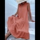 thumbnail image 5 of Vestido Informal para Mujer, Sin Mangas, Cuello en V, Botones, para Playa, con Volantes Escalonados, Falda , Vestidos Midi. Color Naranja L, 5 of 9