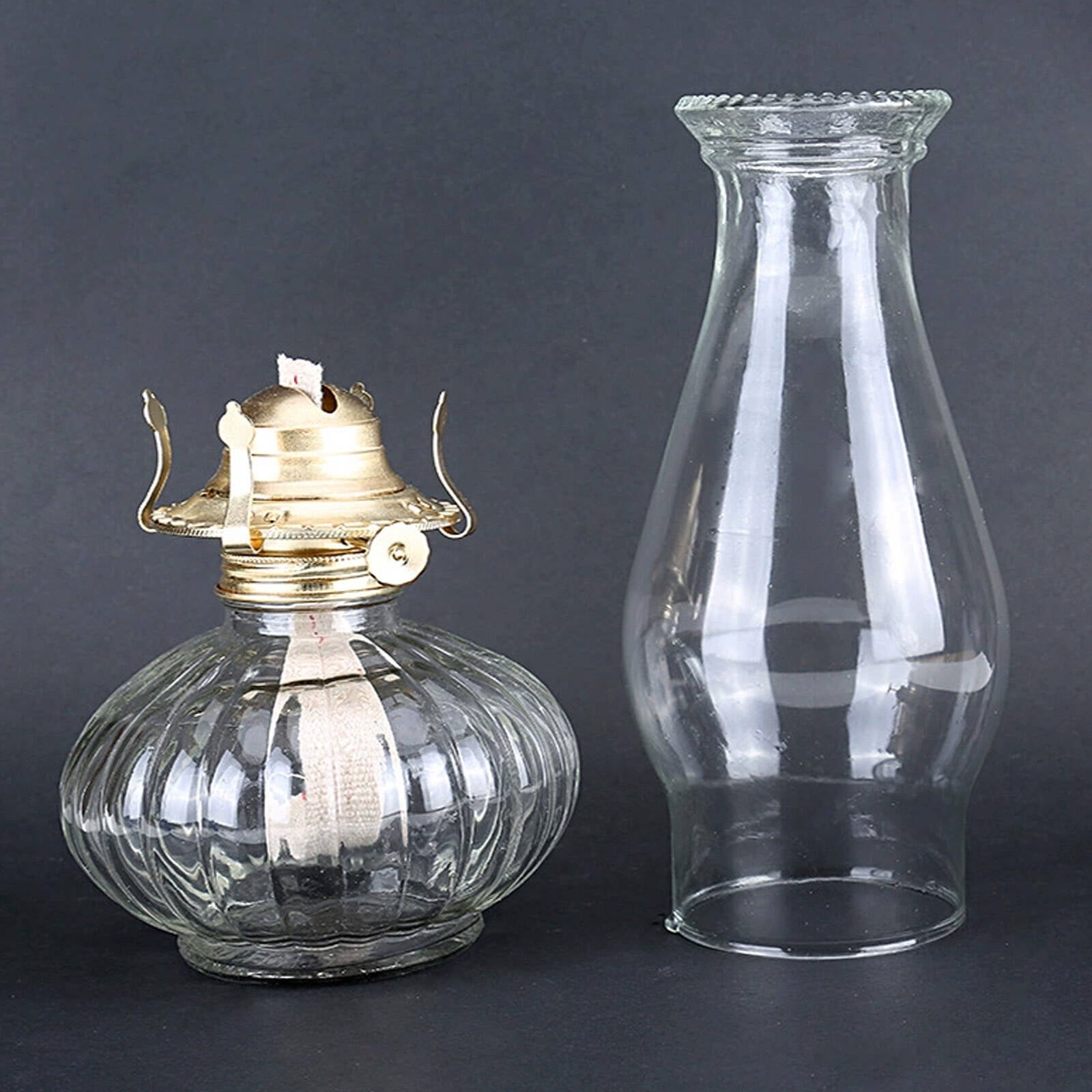 GJX Oil Lamp Nostalgic Classic Atmosphere Kerosene Lamp Vintage Lantern Design Glass Lamp Pumpkin Shaped Base