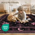 thumbnail image 4 of ODIKA 9'x12' Washable Area Rug Non-Slip, Chair-Friendly Black Celestial Decorative Plum Gothic Floral Design with Moons and Stars for Dining Room, Basement, Large Office, 4 of 7