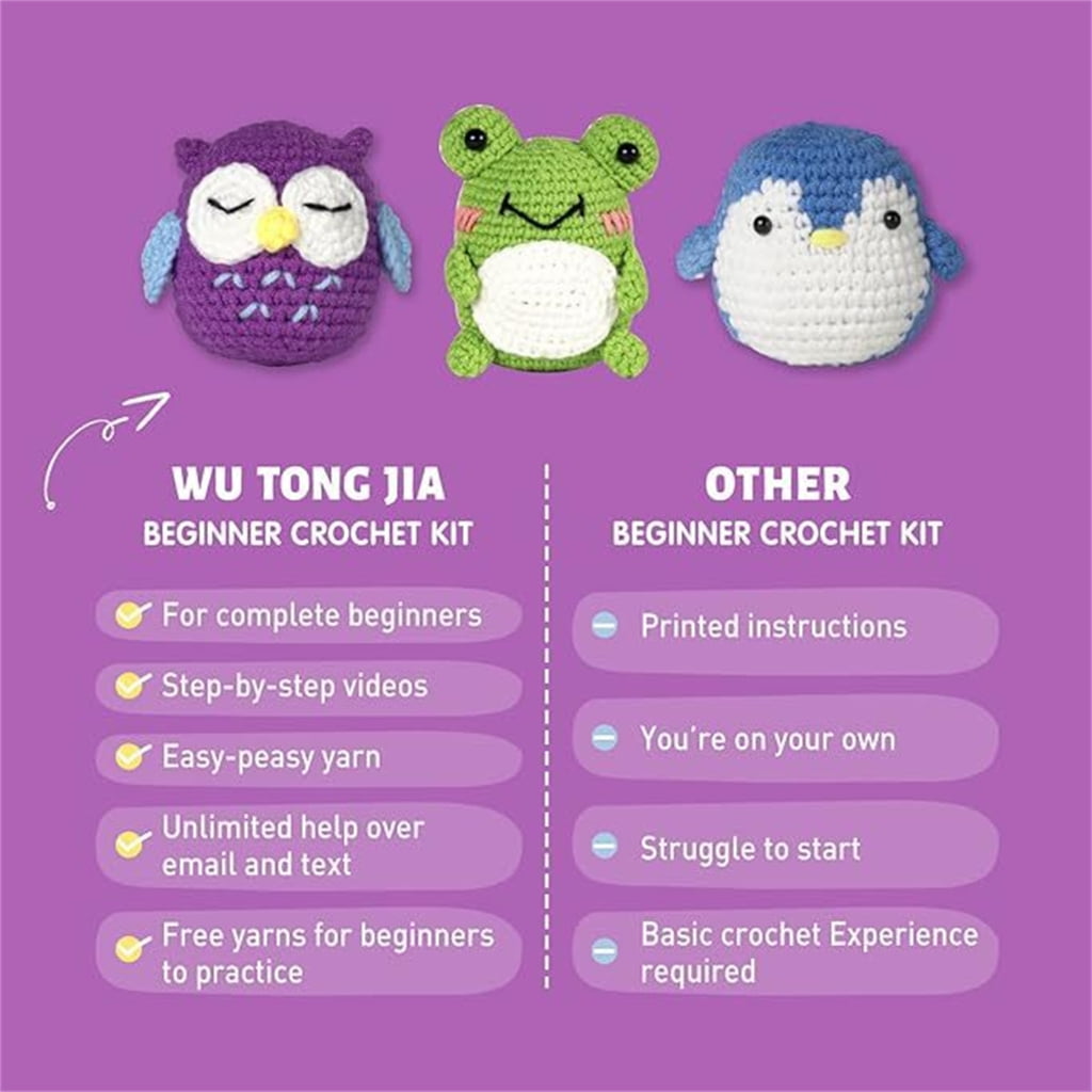 Animal Crochet Kits DIY Owl Penguins Crochet Kits Include Crochet Hook, Yarn, Needle, Plastic Eyes, Knitting Marker