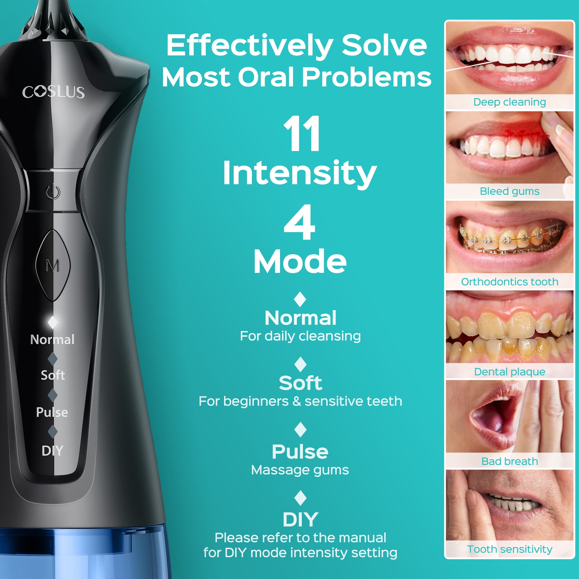 COSLUS CX30 2-Pack Water Flosser for Teeth,Water Dental Flosser Pick for Teeth,3 Modes & 8 DIY Levels for Sensitive Gums & Braces