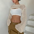 thumbnail image 3 of Yesfashion Womens Cropped Sweater Crochet Knit Crop Tops See Through Y2k Knit Sweater Beach Cover Ups, 3 of 5