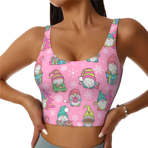 Balery pink Holiday Joy Sujetadores deportivos con espalda cruzada para mujer, acolchados, sin costuras, de alto impacto, ideales para yoga, gimnasio, entrenamiento y fitness.-