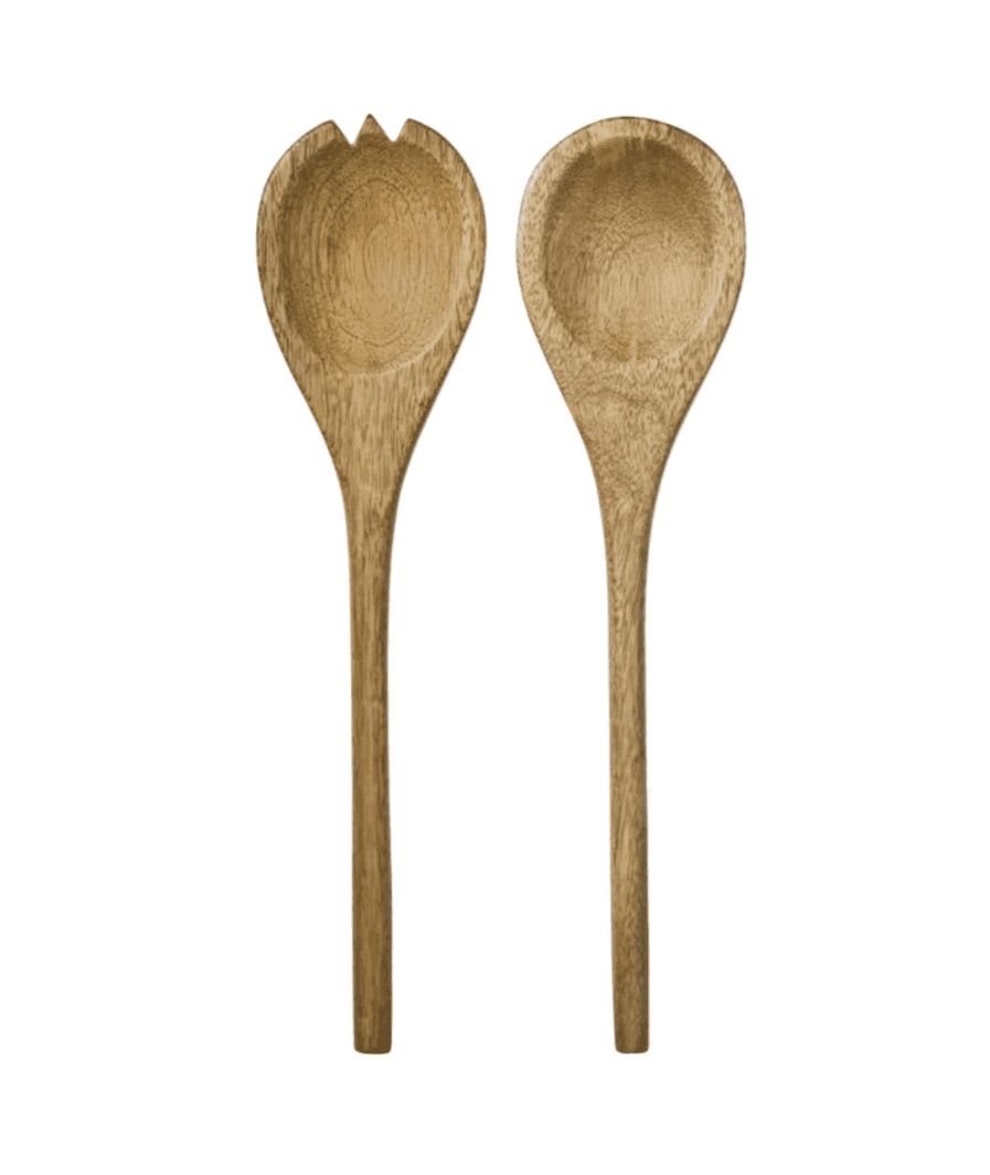 Maison Neuve Enamelled Mango Wood Salad Bowl & Servers, 44 cm (17.3 in.)