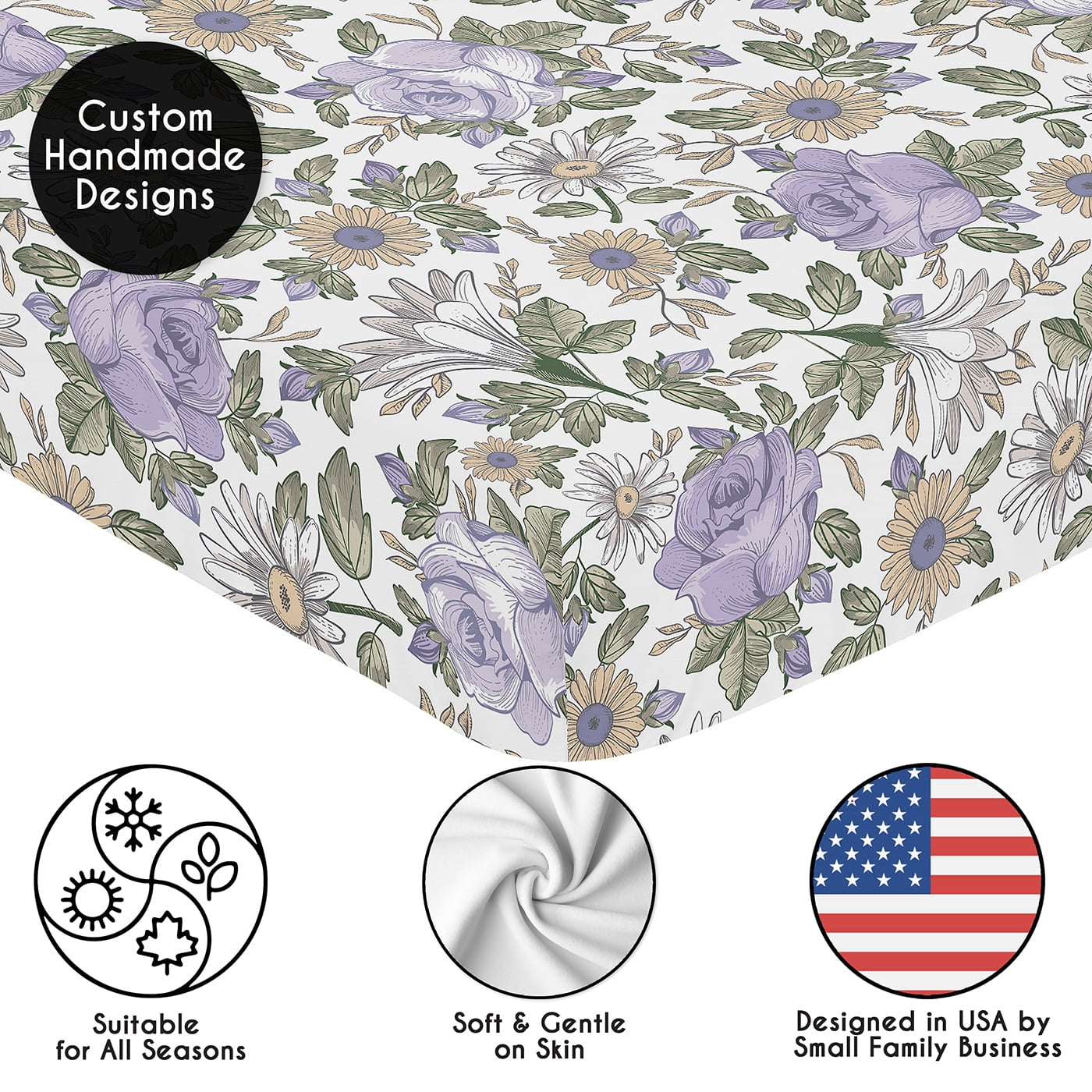 Sweet Jojo Designs Vintage Floral Purple and Green Girl Fitted Crib Sheet
