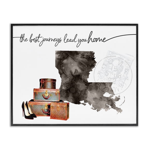 Stupell Industries Art Deco Louisiana State The Best Journeys Lead You Home Fashion Shoes and Luggage Illustration Black Framed Giclee Art, 20 x 16, by Amanda Greenwood