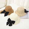 thumbnail image 2 of Sombrero de paja informal para adultos, sombrero para el sol con diamantes de imitación y perlas, protector solar para playa y vacaciones, con lazo, gorra de ocio, 2 of 3