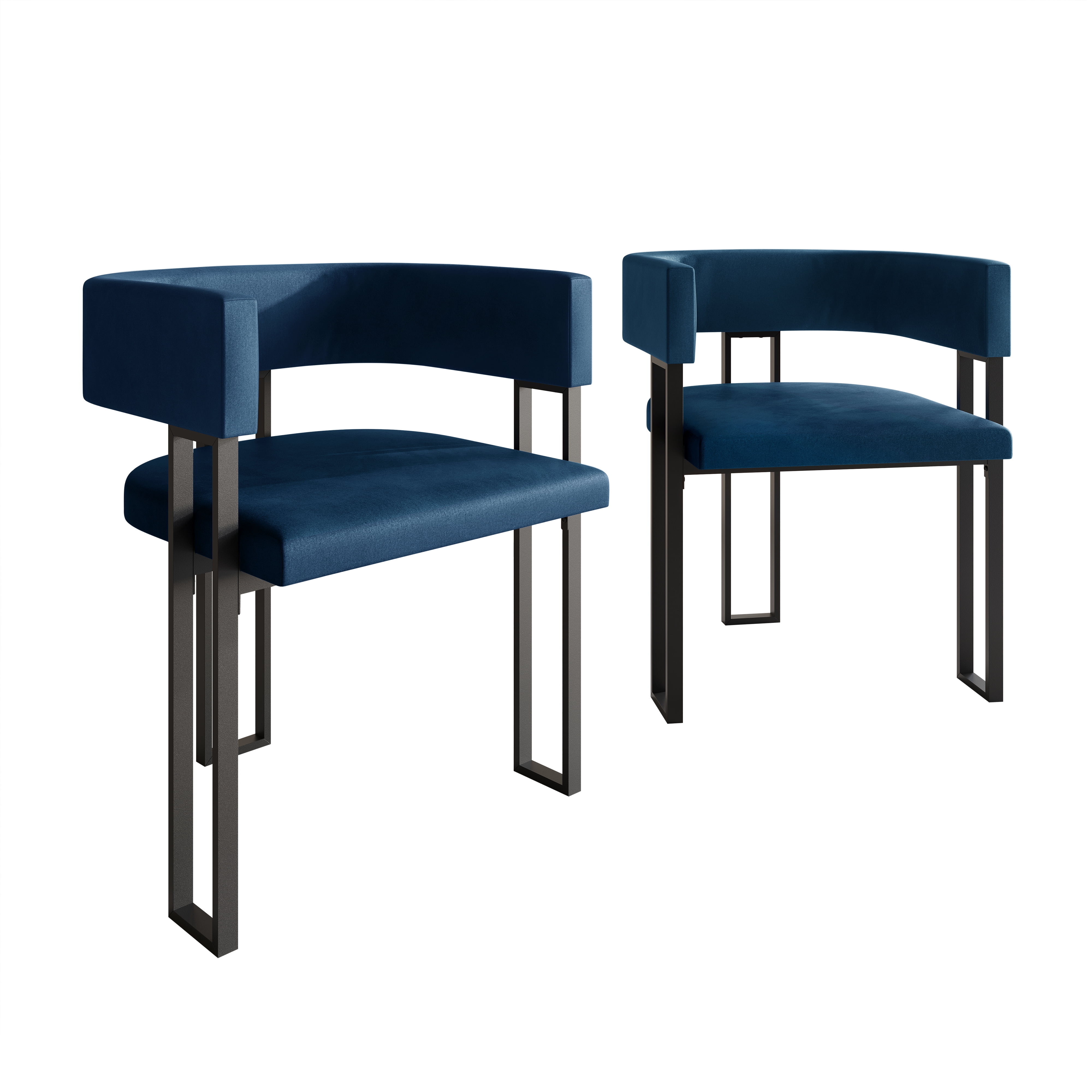 Castle Place Minimalist Black Metal Dining Chair, Navy Blue Velvet