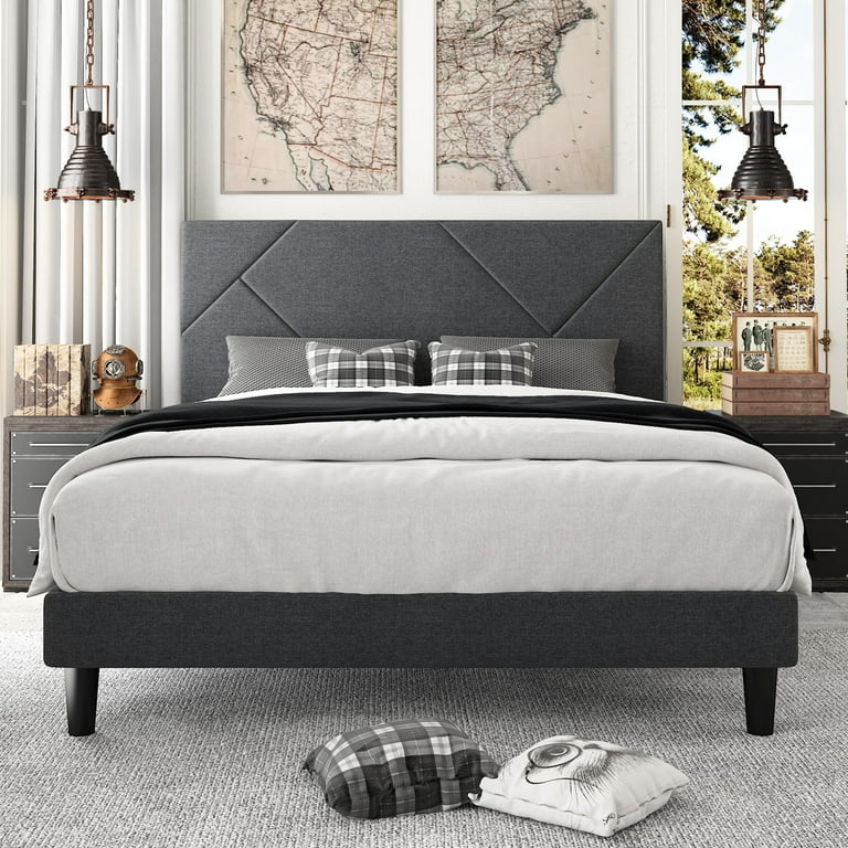 Amolife King Size Metal Bed Frame With, Amolife Wood Velvet Queen Bed Frame With Curved Upholstered Headboard