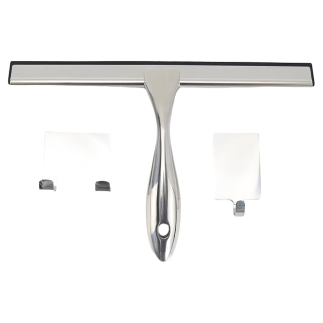 Window Squeegee Cleaning Tool 10 Inch Multipurpose Stainless Steel Shower Squeegee with 2 Sticky Hooks, Bathroom Cleaning Tools Household Window Mirror Squeegee for Glass Doors, Tile Walls