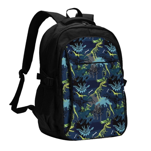 Balery Cartoon Dinosaur Mochila con carga USB para hombre y mujer - Mochila impermeable y antirrobo para portátil con puerto USB para viajes, trabajo, estudios y universidad