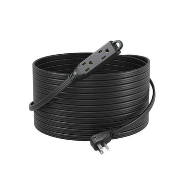 DEWENWILS 25 FT Flat Plug Extension Cord, 16/3 Awg Grounded Power Cable, 3 Outlets Power Strip for Indoor Use, SPT-3 Cord, Black