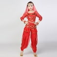 thumbnail image 4 of Hinvhai Girls Belly Dance Dress Clothes Harem Pants Shiny Belly Dance Suits with Head Veil Waist Chain Outfit Red 5-7 Years, 4 of 7
