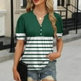 thumbnail image 2 of Olyvenn Womens Summer Puff Short Sleeve Tops Color Block Dressy Casual V-Neck T-Shirts Cute Striped Blouse for Work Green XL, 2 of 6