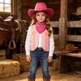 thumbnail image 2 of mgoYE Girls Outfit Western Cowboy Outfit Kids' Vest & Bandana Set with Hat(Pink,2-3 Years), 2 of 7
