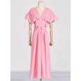thumbnail image 1 of Vestido largo elegante 3d con flores plisado liso para mujer, vestido elegante con cuello en V, manga corta, cordón, batas con cordones, ropa de calle de verano para mujer, 1 of 5