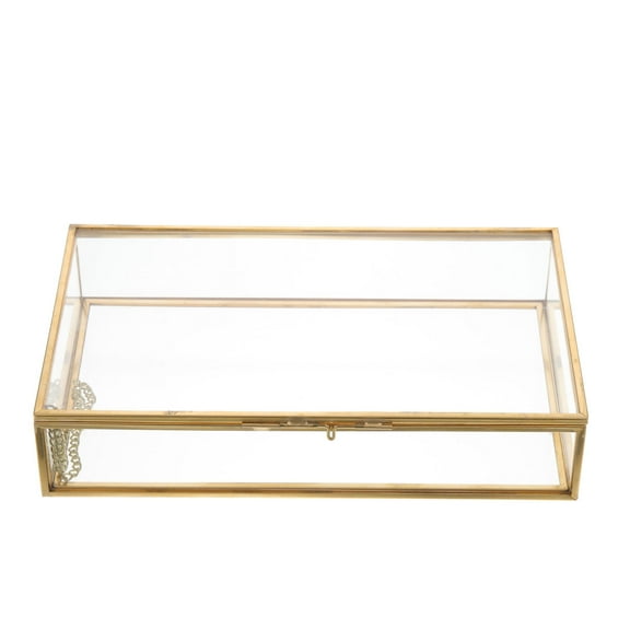 Glass Jewelry Case with Hinged Lid Copper Frame Jewelry Case Jewelry Container