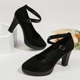 thumbnail image 5 of GERsome Women's Chunky Heels Pumps Closed Pointy Toe Ankle Strap Work Office Wedding Party Dress Shoes, Black Size 6, 5 of 9