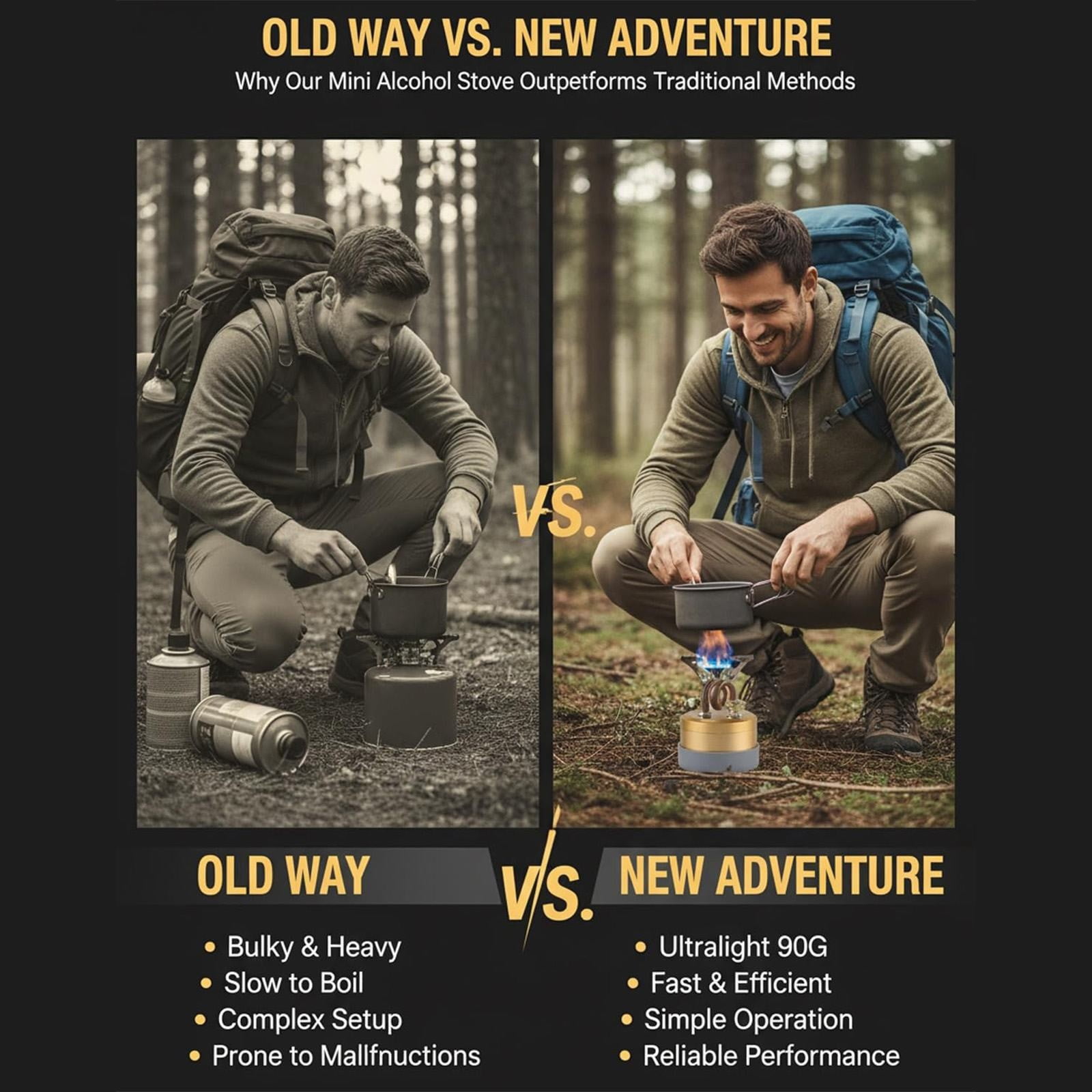 Souew 2026 High-Power Portable Mini Alcohol Camping Stove – Lightweight Brass & Aluminum Spirit Burner For Camping,Bbq,Rv,Home,Camping Essentials Gear(Gold)