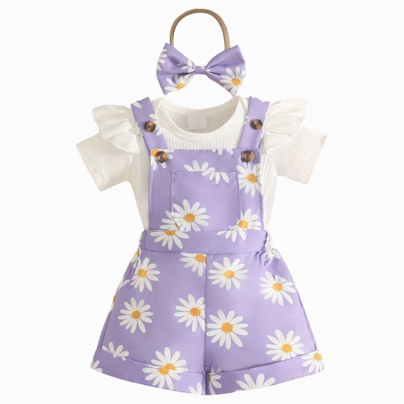 Splozh Newborn Clothes 3 6 9 12 18 Months Baby Girl Clothes Cute Shorts Outfits Romper Overall Ruffle Outfit,Purple,3-6 Months