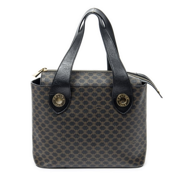 Pre-Owned Celine Brown/Black Zip Tote Shoulder bag Macadam Coated Canvas