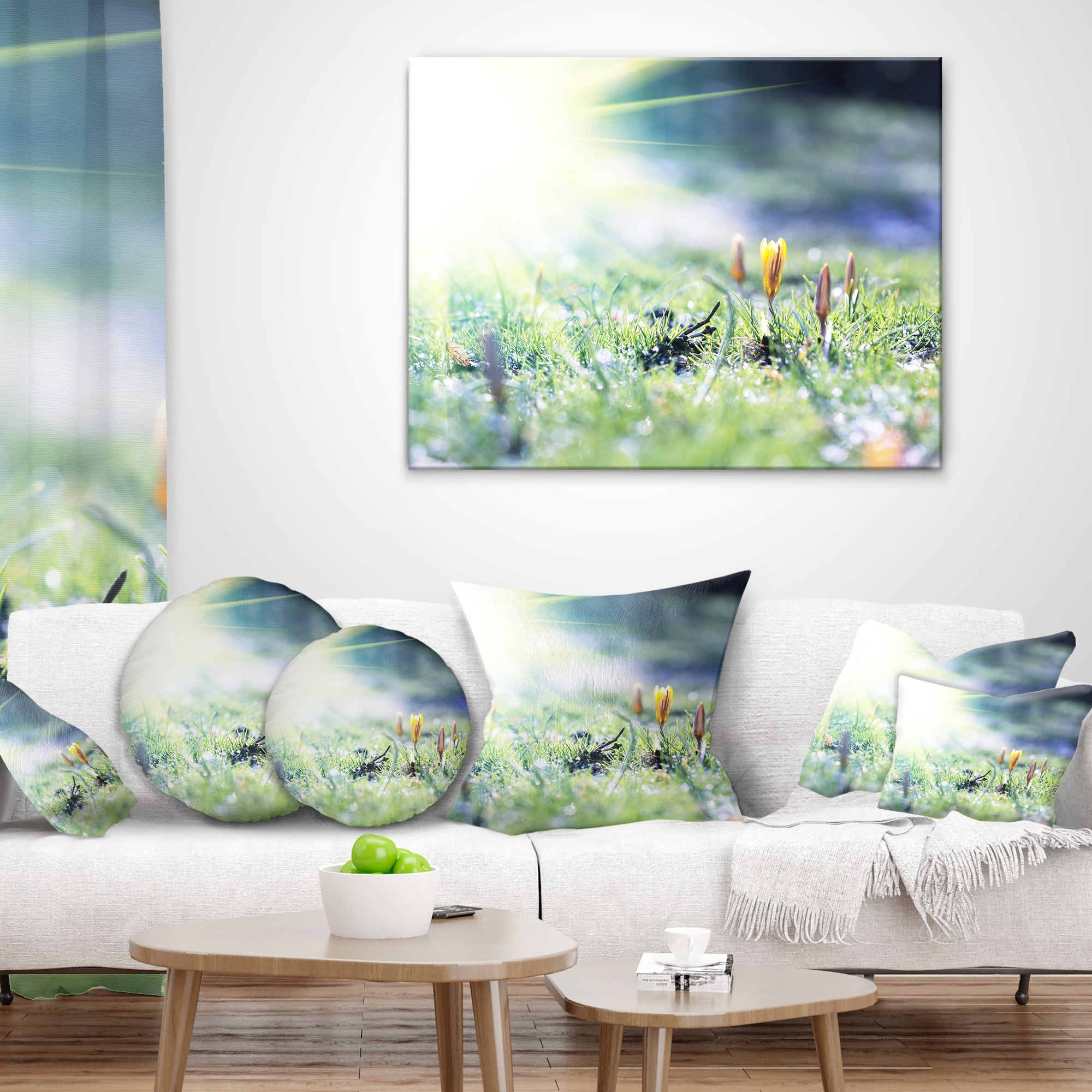 Designart Beautiful First Spring Flowers At Dawn - Floral Throw Pillow - 12x20