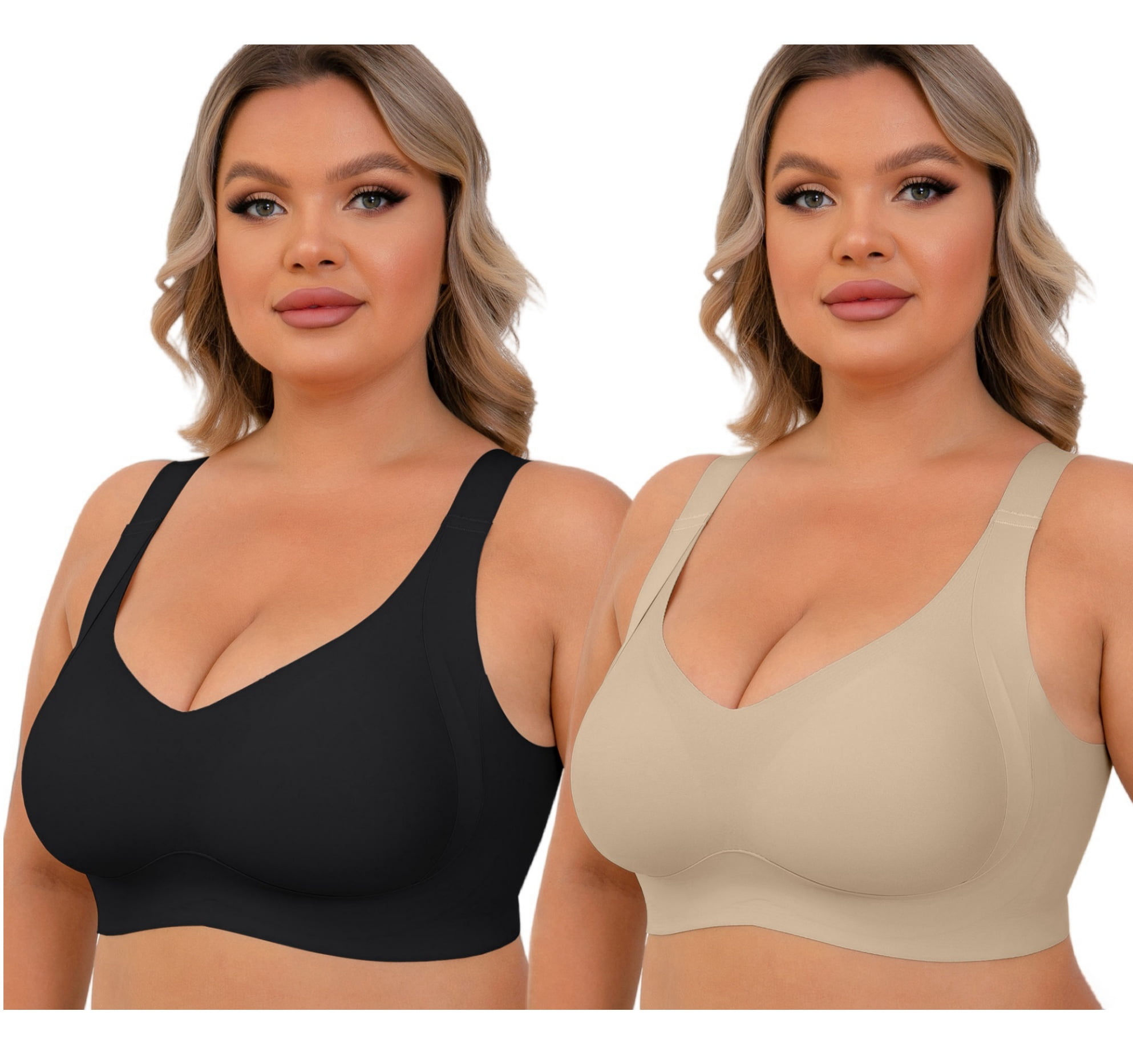 Daystry Plus Size Everyday Bras for Women Full Coverage Soft Sleep Wirefree Bras Pack of 2 New Upgrade