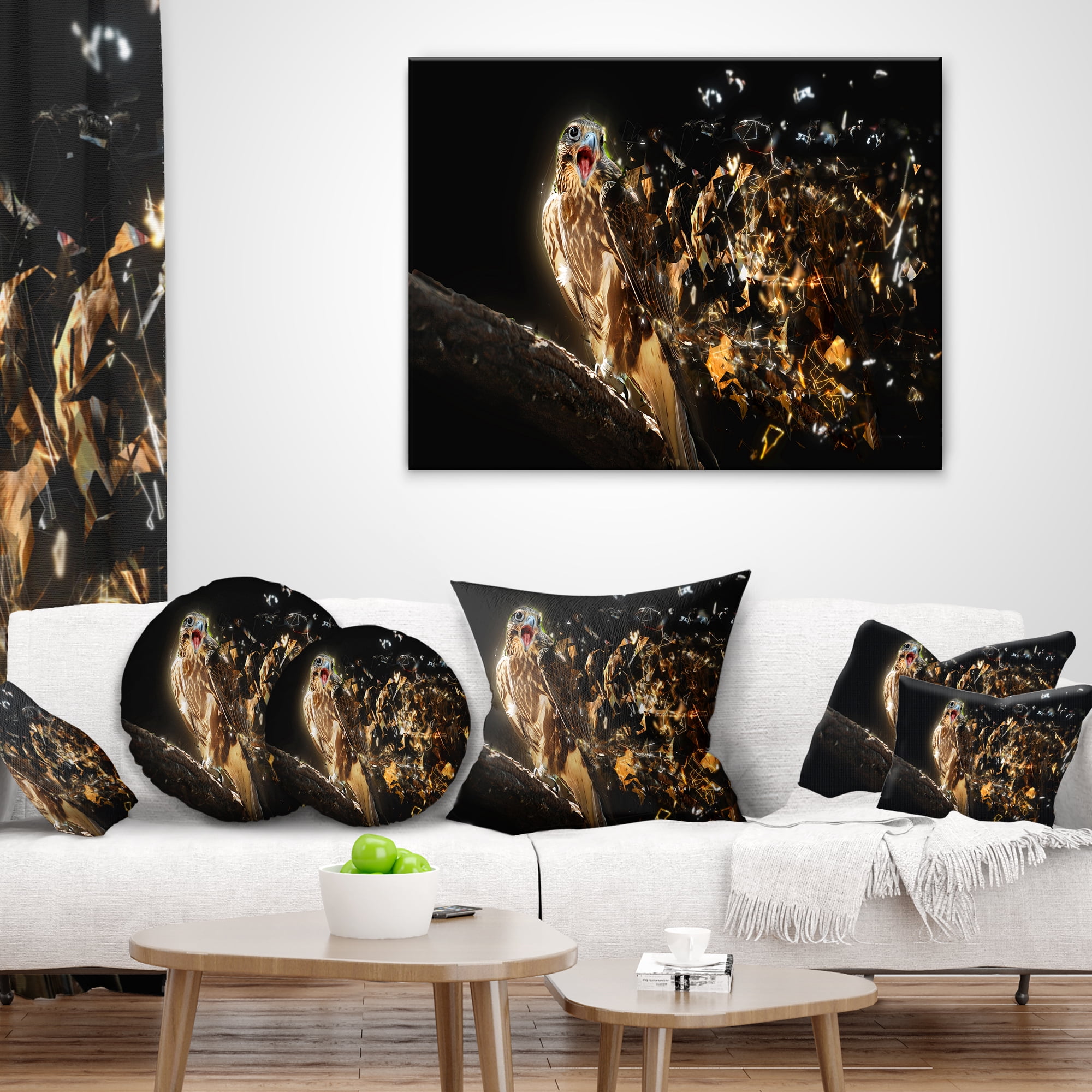 Designart Falcon with Open Beak - Animal Throw Pillow - 16x16