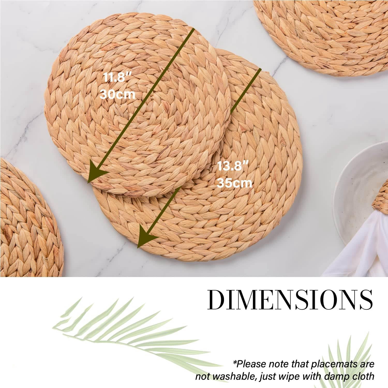 Laquedecraft 13.8" Round Woven Rattan Water Hyacinth Placemats Set of 4 Table Mats | Farmhouse Spring Plate Chargers