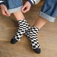 thumbnail image 3 of Fuzoiu Black and White Checkerboard Print Adult Socks, Crew Moisture-wicking Socks, Unisex Cushion Crew Socks,Casual Sports Ankle Socks, 3 of 7