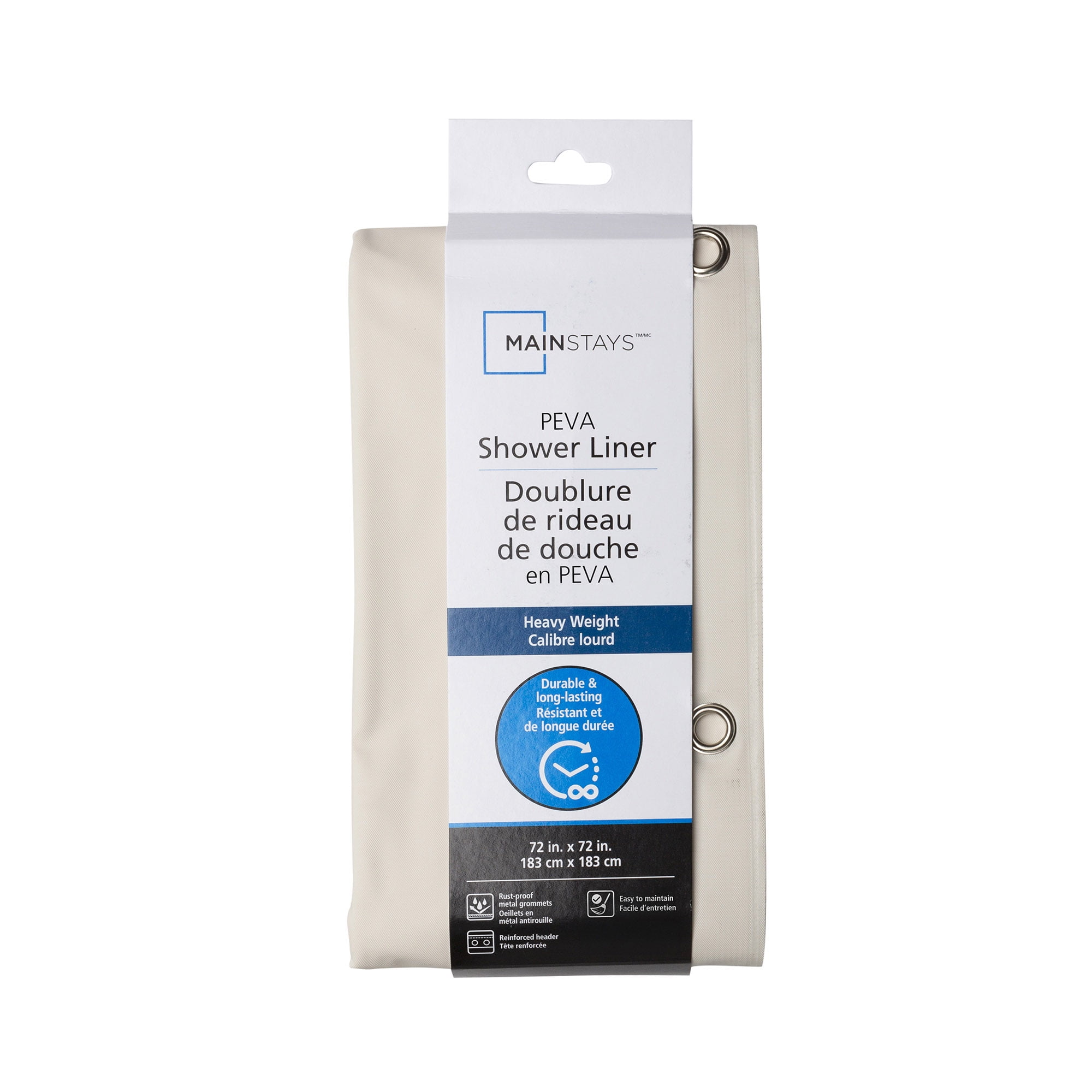 Mainstays Waterproof Heavyweight PEVA Shower Curtain Liner, 72" x 72", Beige