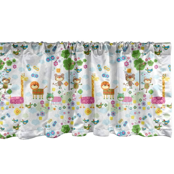 Ambesonne Cartoon Window Valance, Floral Funny Animals, 54" X 18", Multicolor