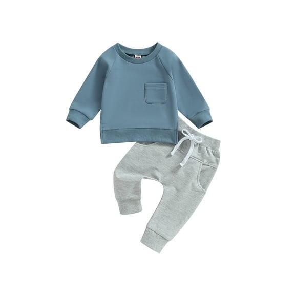 Bagilaanoe 2PCS Toddler Baby Boy Long Pants Set  Long Sleeve Sweatshirt Pullover Tops   Drawstring Sweatpants 6M 12M 18M 24M 3T Kids Casual Sweatsuits