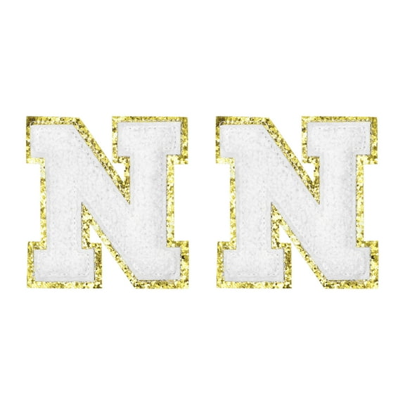 Uxcell Chenille Letter Patches 2.2" Self Adhesive Letter N Stick on Embroidered Patch for Clothing Repair (White, Pack of 2)