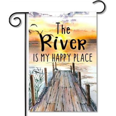 The -River Is My Happy Place- Garden Flag Fall- Thanksgiving Welcome -Funny Flags for -Yard Large Seasonal Flags for Outside- Farmhouse Garden Flags- 12x18 Double Sided