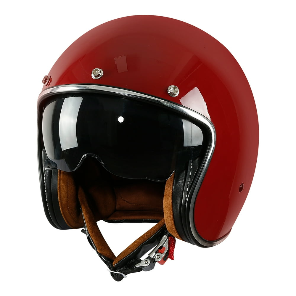TCMT 3/4 Open Face Motorcycle Scooter Helmet with Sun Visor Retro Style