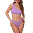 thumbnail image 1 of Conjuntos de bikini de una sola manga con flores en 3D para mujer, traje de baño asimétrico de 2 piezas en púrpura medio, 1 of 5