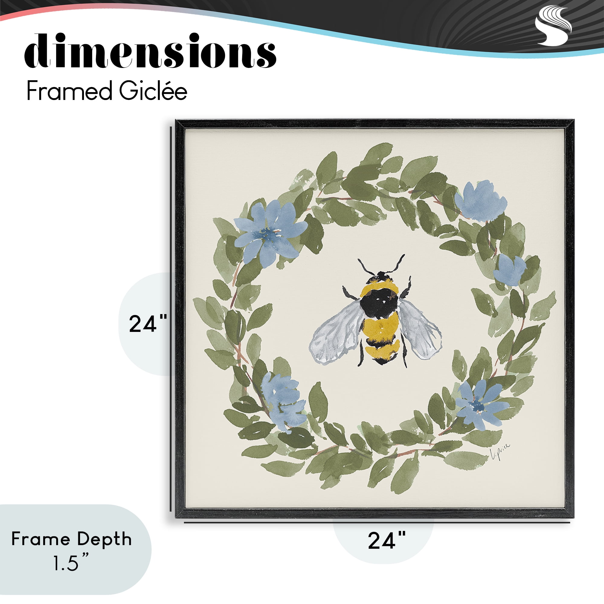 Stupell Industries Floral Wreath Bee Celebration Black Framed Giclee Art, design by Lucille Price