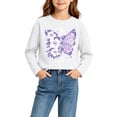 thumbnail image 6 of fnnxnal Girls Cotton Long Sleeve T-Shirt, White Butterfly Floral Print Crew Neck Tee, Kids Girls Casual Top 2-13 Years,Size 9-10 T, 6 of 7