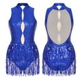 thumbnail image 3 of renvena Womens Sleeveless Sequin Fringe Ballet Dance Leotard Backless One Piece Gymnastics Bodysuits Royal Blue XXL, 3 of 7